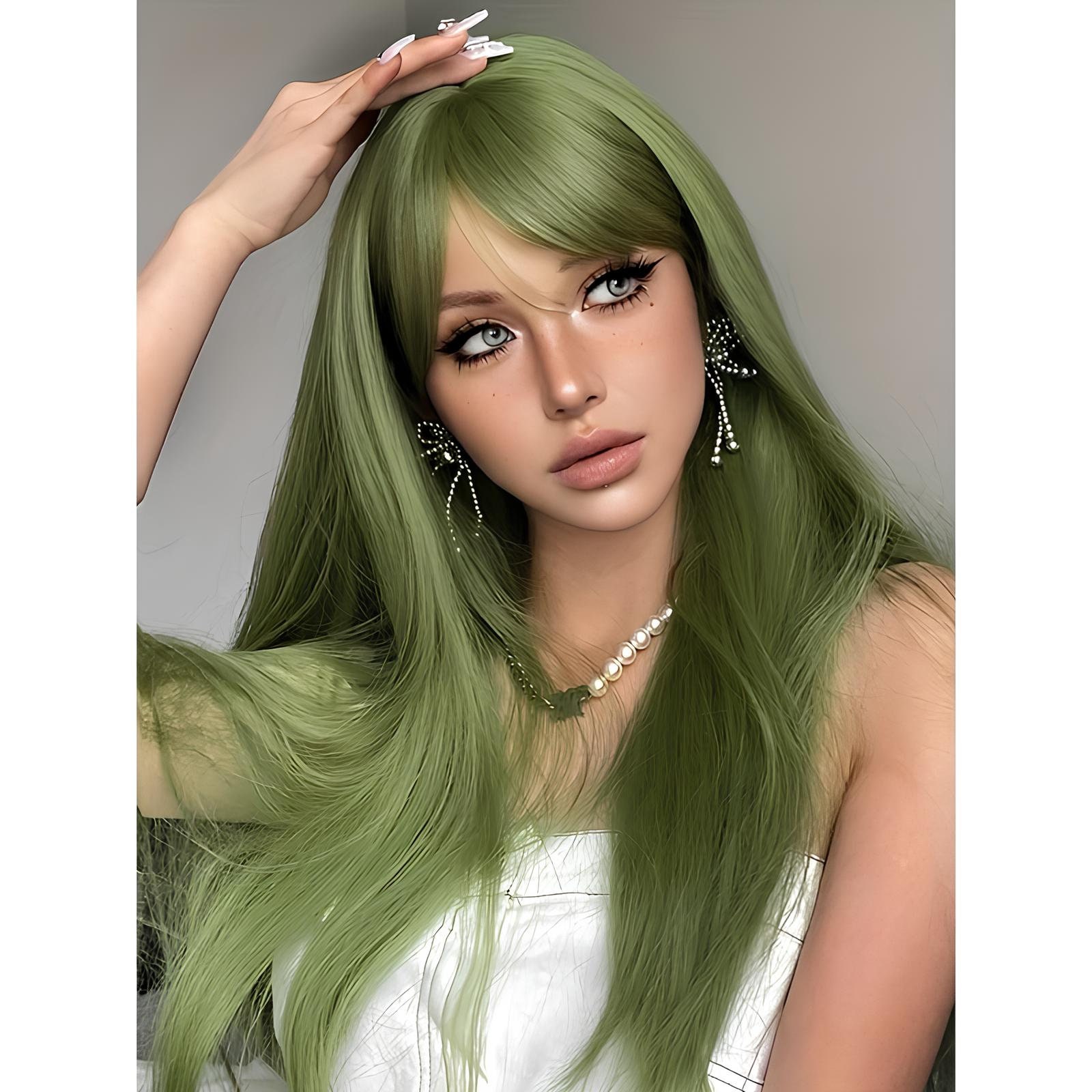 green fancy dress wig 1M/40INCH With Bangs – Long Straight Costume Wig For Women (Green 10) Green Wig For Women CI:China