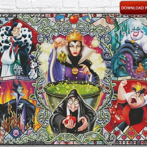 Grille point de croix méchants / grille de point de croix méchants dessin animé / grille point de croix Ursula / méchante reine comptée PDF graphique imprimable