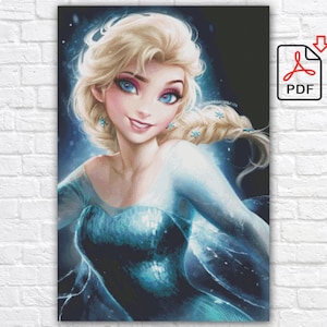 Elsa Cross Stitch Pattern: Cartoon Portrait (PDF Pattern)