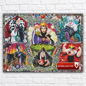 Villains Cross Stitch Pattern / Cartoon Villains Cross Stitch Chart / Ursula Cross Stitch Pattern / Evil Queen Counted PDF Printable Chart