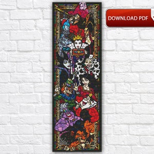 Villains Stained Glass Cross Stitch Pattern: Cartoon Evil Queen Ursula (PDF Chart)
