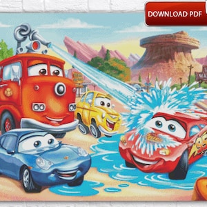 McQueen Cars Cross Stitch Pattern / Cartoon Cross Stitch Pattern / Car Cross Stitch PDF Chart / Cars Counted Digital PDF Cross Stitch Chart