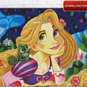 Rapunzel Cross Stitch Pattern / Cartoon Princess Cross Stitch Pattern / Tangled Cross Stitch Pattern / Rapunzel Instant PDF Cross Stitch