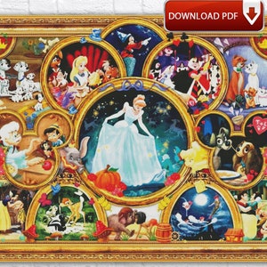 Modèle de point de croix avec personnages de dessins animés / Grand modèle de point de croix en vitrail / Dessin animé point de croix / Tableau PDF imprimable Mickey Mouse