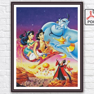 Aladdin Cross Stitch Pattern / Princess Jasmine Cross Stitch Pattern / Cartoon Cross Stitch Pattern / Genie Printable PDF Cross Stitch Chart