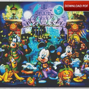 Halloween Cross Stitch Pattern / Mickey Mouse Cross Stitch Pattern / Cartoon Characters Cross Stitch PDF / Halloween Night PDF Cross Stitch