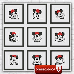 Minnie Mouse Cross Stitch Pattern / Cartoon Cross Stitch Pattern / Mickey Mouse Cartoon PDF Cross Stitch Pattern / Counted Instant PDF Chart