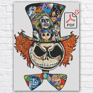 Motif point de croix Jack Skellington / chapelier fou / point de croix Johnny Depp / Jack et Sally / motif Alice au pays des merveilles