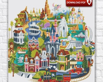 Cartoon Cross Stitch Pattern / Cartoon Map Cross Stitch Pattern / Mickey Mouse Cross Stitch Pattern / Kingdom Cross Stitch Instant PDF Chart