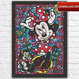 Minnie Mouse Cross Stitch Pattern / Cartoon Cross Stitch Pattern / Minnie Stained Glass Printable Cross Stitch PDF Chart / Digital Chart PDF