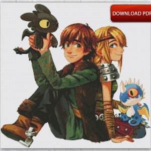 How To Train Your Dragon Cross Stitch Pattern / Astrid Viking Cross Stitch Pattern / Toothless Cross Stitch Pattern / Light Fury PDF Pattern
