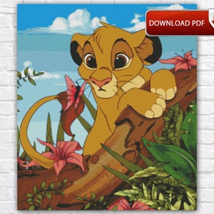 König der Löwen Kreuzstichmuster / Simba Kreuzstichmuster / Mufasa Kreuzstichmuster / Cartoon Pumbaa Digitale Kreuzstich PDF Stickvorlage