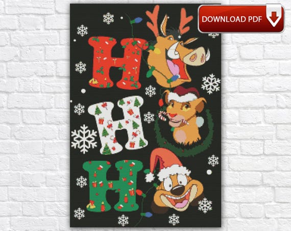 ライオンキングのクリスマスクロスステッチパターン：シンバ、ティモン