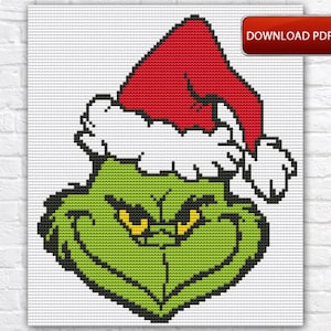 Grinch Cross Stitch Pattern / Christmas Cross Stitch Pattern / Christmas Grinch Embroidery Pattern / New Year Holiday Instant PDF Pattern