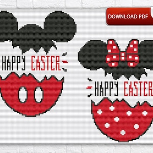 Mickey Mouse Cross Stitch Pattern / Cartoon Cross Stitch Pattern / Small Easter Eggs PDF Cross Stitch Chart / Instant Printable PDF Chart