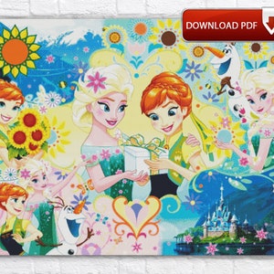 Elsa and Anna Cross Stitch Pattern: Frozen Cartoon (PDF Chart)