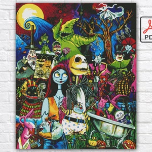 Patrón de punto de cruz de Pesadilla antes de Navidad / Patrón de punto de cruz de Halloween / Patrón de punto de cruz de Jack y Sally / Gráfico digital en PDF