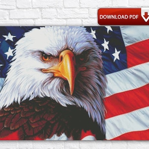 Weißkopfseeadler Kreuzstichmuster / USA Flagge Kreuzstichmuster / Amerika Simbol PDF Kreuzstichvorlage / Vogel Kreuzstichmuster