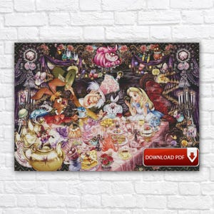 Alice In Wonderland Cross Stitch Pattern / Alice PDF Cross Stitch Chart / Cartoon Cross Stitch Pattern / Cheshire Cat Cross Stitch Pattern