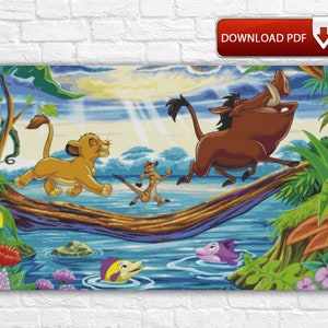 König der Löwen Kreuzstichmuster / Cartoon Kreuzstich PDF Chart / Simba Kreuzstichmuster / Timon und Pumbaa Digitales Kreuzstichmuster