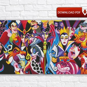 Villains Stained Glass Cross Stitch Pattern / Villains Cross Stitch Chart / Cartoon Princess PDF Chart / Willains Cross Stitch Embroidery