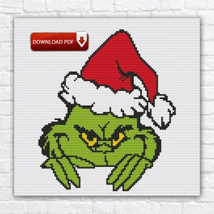 Grinch Cross Stitch Pattern / Christmas Cross Stitch Pattern / New Year Holiday Cross Stitch Pattern / Christmas Grinch Digital Embroidery