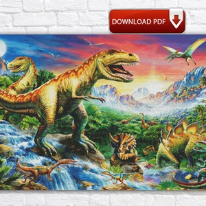 Dinosaur Cross Stitch Chart / Jurassic Park Dinosaurs Cross Stitch Pattern / Reptile Cross Stitch Pattern / Instant / Printable PDF Pattern
