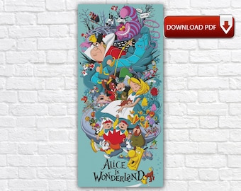 Alice In Wonderland Cross Stitch Pattern / Alice Cross Stitch PDF Chart / Cartoon Cross Stitch Pattern / Cheshire Cat Cross Stitch Pattern