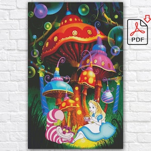 Alice In Wonderland Cross Stitch Pattern / Cheshire Cat Cross Stitch Pattern / Cartoon Cross Stitch Pattern / Princess Alice Instant Chart