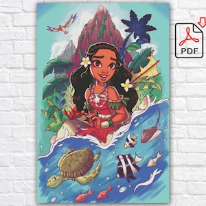 Moana Cross Stitch Pattern: Cartoon Princess Design (PDF Chart)