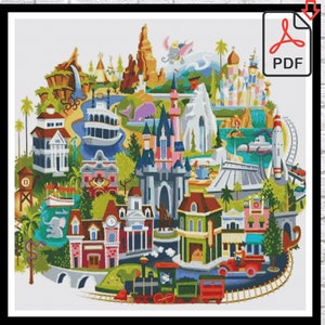 Cartoon Cross Stitch Pattern / Cartoon Map Cross Stitch Pattern / Mickey Mouse Cross Stitch Pattern / Kingdom Cross Stitch Instant PDF Chart