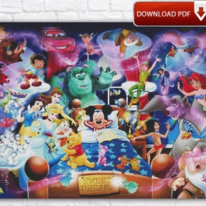 Motif de dessin animé au point de croix / grand motif de point de croix / motif de point de croix Mickey Mouse / faire de beaux rêves tableau PDF instantané au point de croix