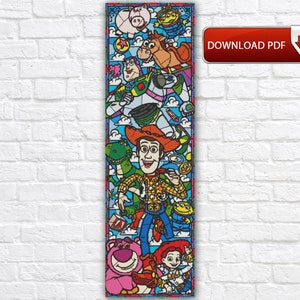 Modèle de point de croix en vitrail Toy Story / Personnages de dessins animés Modèle de point de croix / Grille de point de croix Toy Story / Grille PDF imprimable