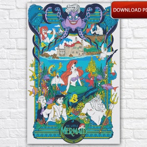 Mermaid Cross Stitch Pattern / Cartoon Princess Cross Stitch Pattern / Princess Ariel Cross Stitch PDF Chart / Mickey Mouse Digital Chart