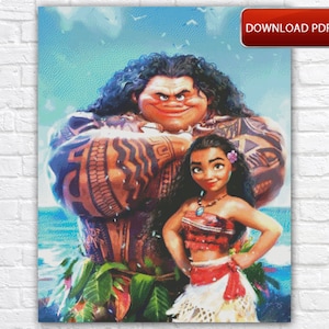 Moana & Maui Cross Stitch Pattern: Cartoon Princess PDF Chart (Digital Download)