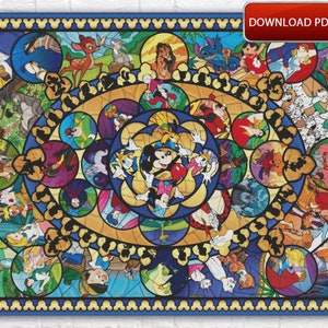 Cartoon Characters Cross Stitch Pattern / Large Stained Glass Cross Stitch PDF Chart / Mickey Mouse Cross Stitch Pattern / Printable Chart
