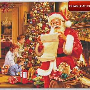 Patrón de punto de cruz de Papá Noel: Escena navideña (gráfico en PDF)