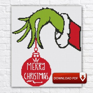 Grinch Cross Stitch Pattern / Christmas Holiday Cross Stitch Pattern / New Year Cross Stitch Pattern / Christmas Grinch Printable PDF Chart