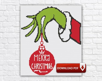 Grinch Cross Stitch Pattern / Christmas Holiday Cross Stitch Pattern / New Year Cross Stitch Pattern / Christmas Grinch Printable PDF Chart