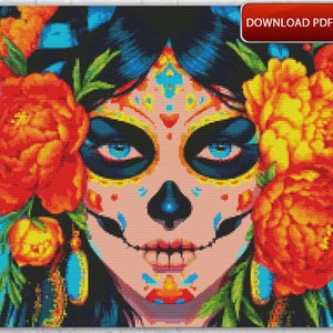 The Day Of The Dead Cross Stitch Pattern / Halloween Cross Stitch Pattern / Skull Cross Stitch Pattern PDF / Woman PDF Cross Stitch Pattern