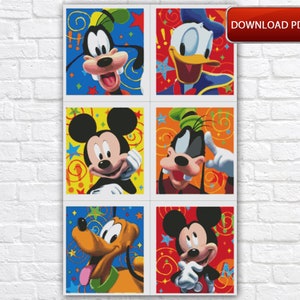 Patrón de punto de cruz de Mickey Mouse / Patrón de punto de cruz contado de personajes de dibujos animados / Gráfico de punto de cruz de dibujos animados en PDF / Gráfico PDF imprimible