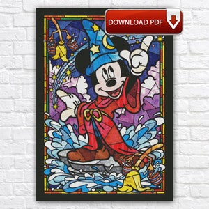Mickey Mouse Cross Stitch Pattern / Mickey Cross Stitch Pattern / Mickey Mouse Stained Glass PDF Cross Stitch Chart / Printable PDF Chart