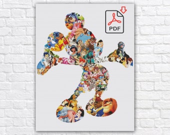 Mickey Mouse Cross Stitch Pattern / Cartoon Cross Stitch Pattern / Large Cartoon Characters PDF Cross Stitch Chart / Printable PDF Chart