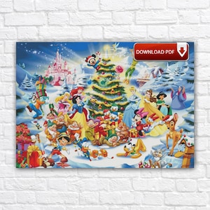 Cartoon kerstmis kruissteekpatroon / prinses tekens kruissteekpatroon / Mickey Mouse kruissteekpatroon / vakantie kruissteek