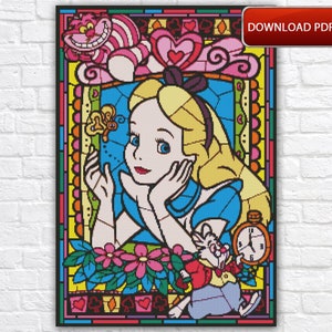 Alice au pays des merveilles motif de point de croix / dessin animé motif point de croix / Alice au pays des merveilles grille PDF / chat du Cheshire motif de point de croix