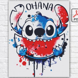 Patrón de punto de cruz / Patrón de punto de cruz de Lilo y Stitch / Patrón de punto de cruz de dibujos animados / Ohana Punto de cruz PDF / Gráfico instantáneo