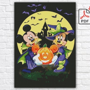 Halloween Cross Stitch Pattern / Mickey Mouse Cross Stitch Pattern / Cartoon Characters Cross Stitch PDF / Halloween Night PDF Cross Stitch