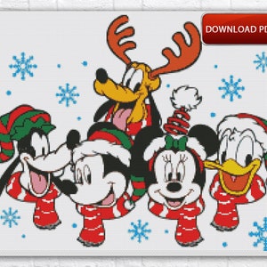 Noël motif point de croix / Mickey Mouse motif point de croix / dessin animé motif point de croix / nouvel an PDF instantané grille point de croix
