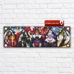 Cartoon Villains Cross Stitch Pattern: Stained Glass Counted PDF Chart