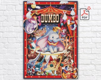 Schema punto croce Dumbo / Schema punto croce Dumbo cartone animato / Schema punto croce cartone animato / Schema punto croce elefante / PDF stampabile